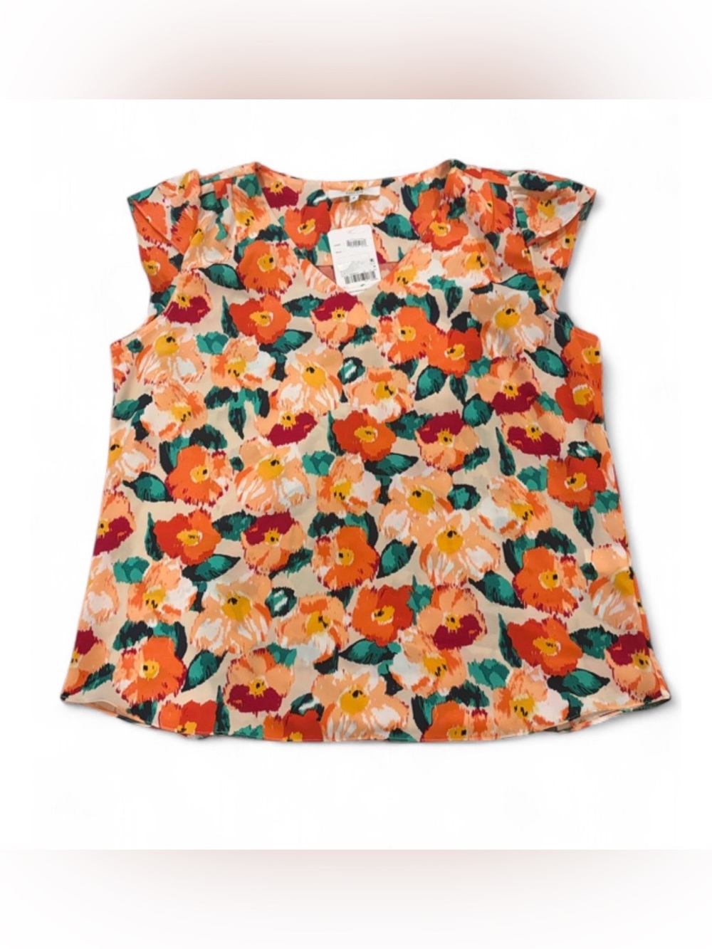 New Sabrina Floral Flutter Sleeve Blouse Size M Orange Multi Boho Aesthetic Top